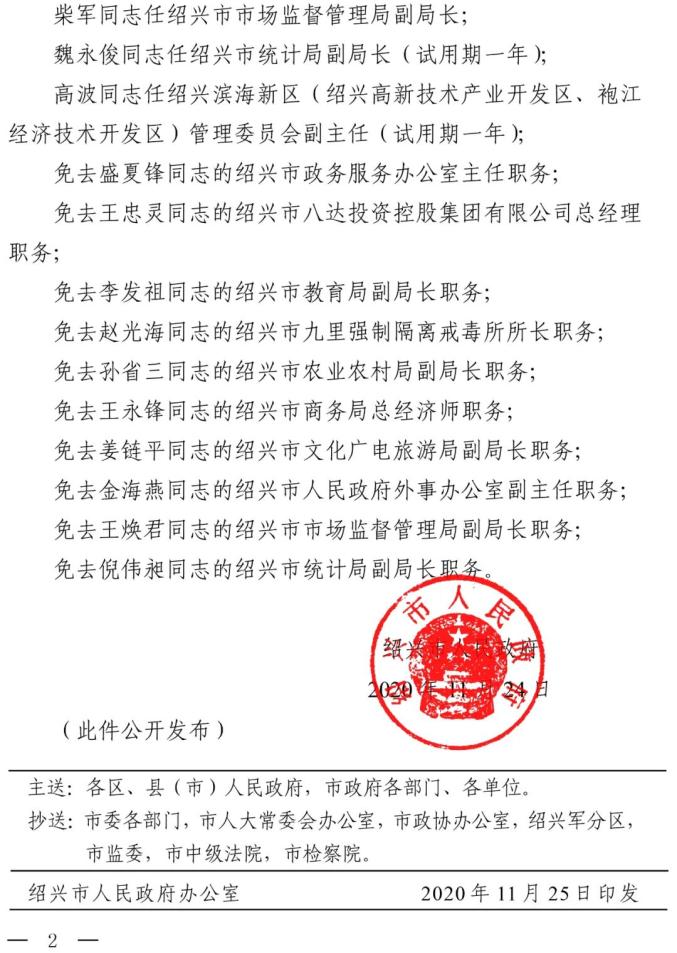 绍兴市人民政府最新干部名单（XXXX年）